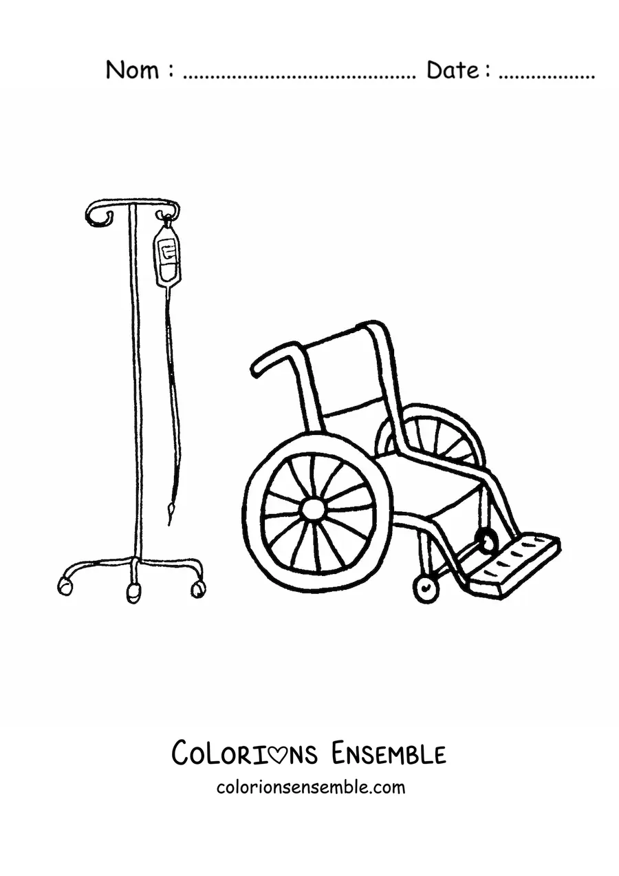 Image à colorier d'un fauteuil roulant de l'hôpital