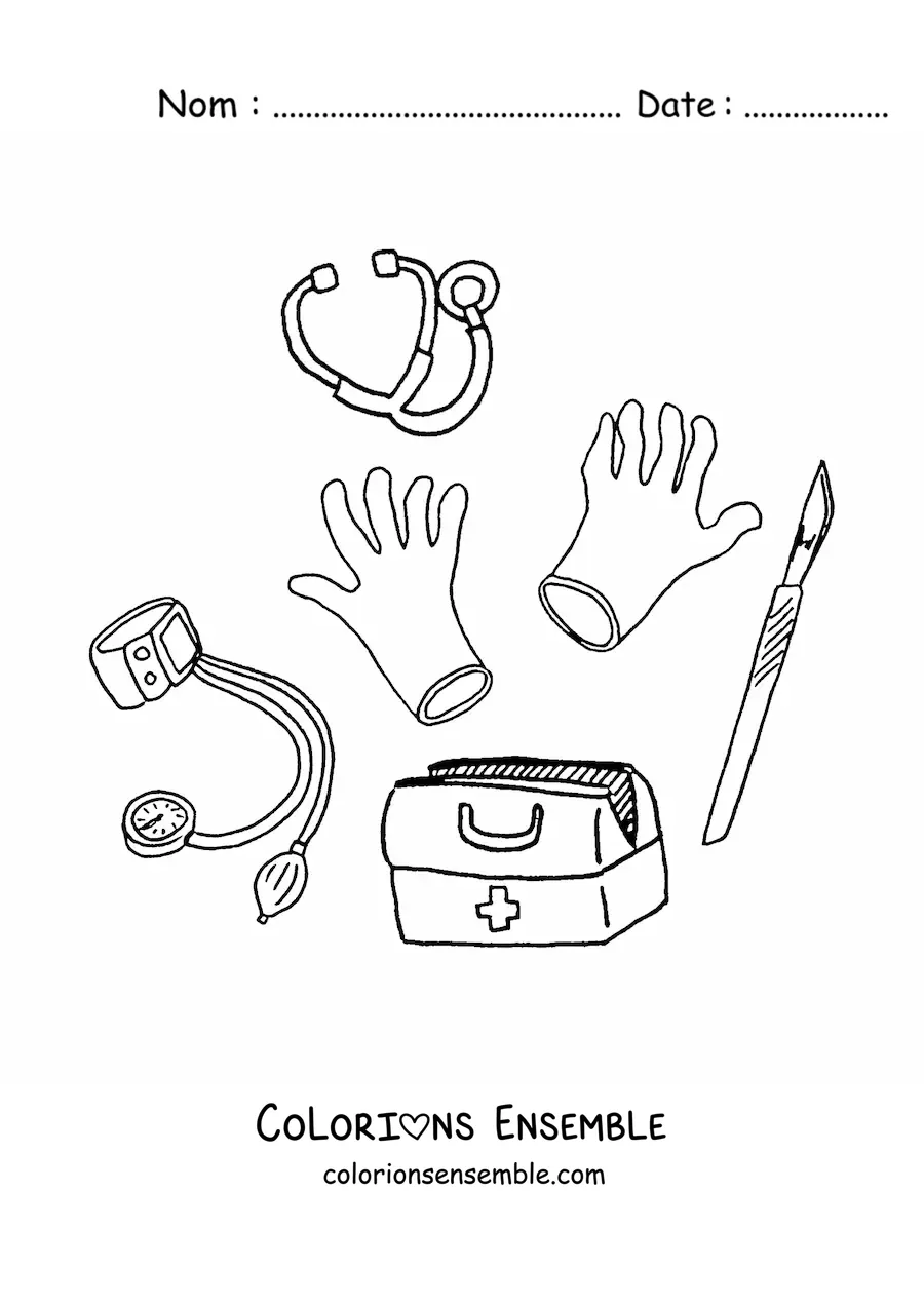 Image à colorier de plusieurs instruments médicaux