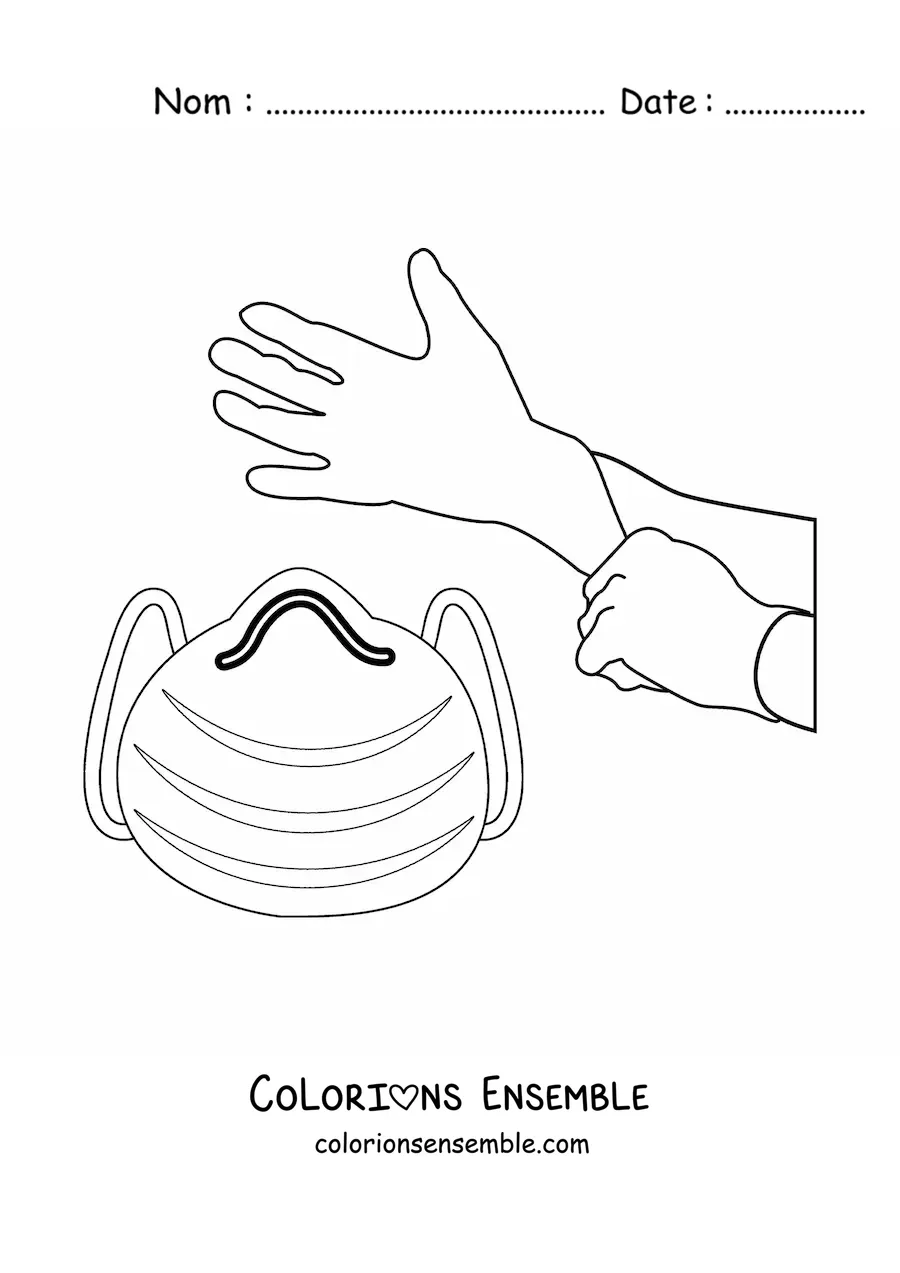 Image à colorier de mains propres et d'un masque