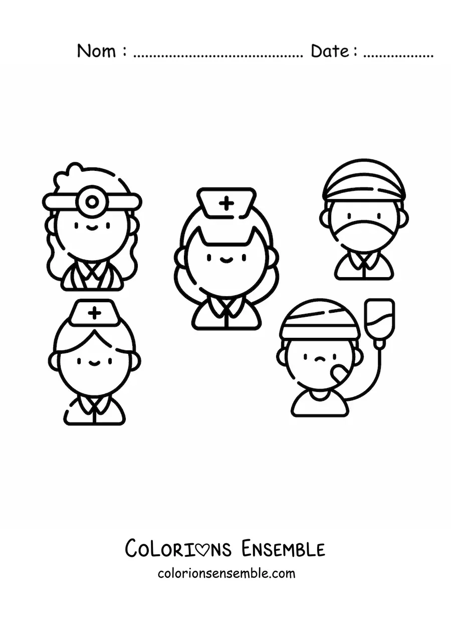 Image à colorier d'un patient et du personnel médical