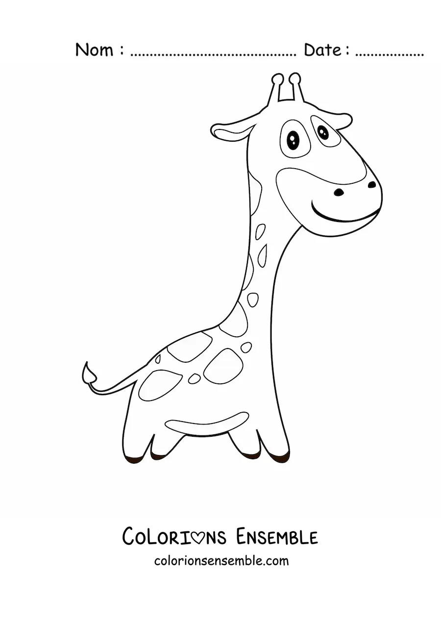 Coloriage d'une girafe de dessin animé souriante