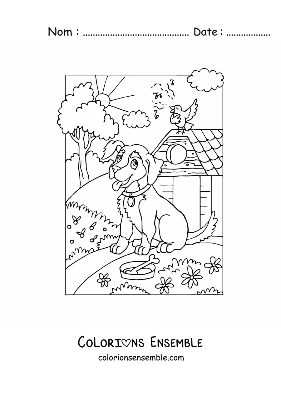 Image à colorier d'un chien animé à la ferme