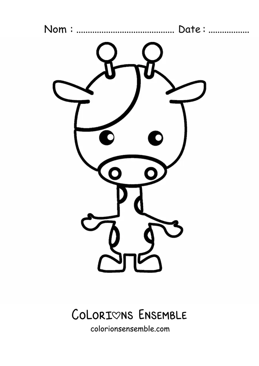 Coloriage d'une girafe de dessin animé dressée sur deux pattes, vue de face