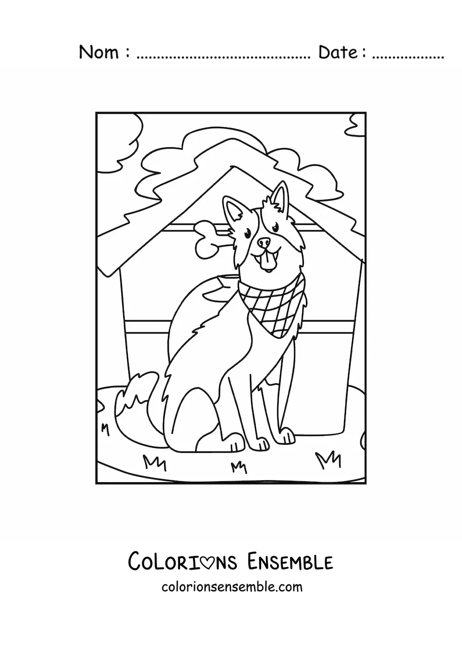 Image à colorier d'un chien à la ferme
