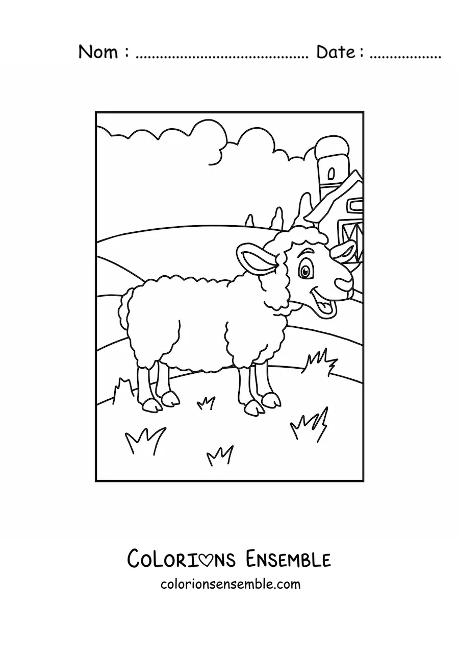 Image à colorier d’un mouton tout mignon dans la ferme