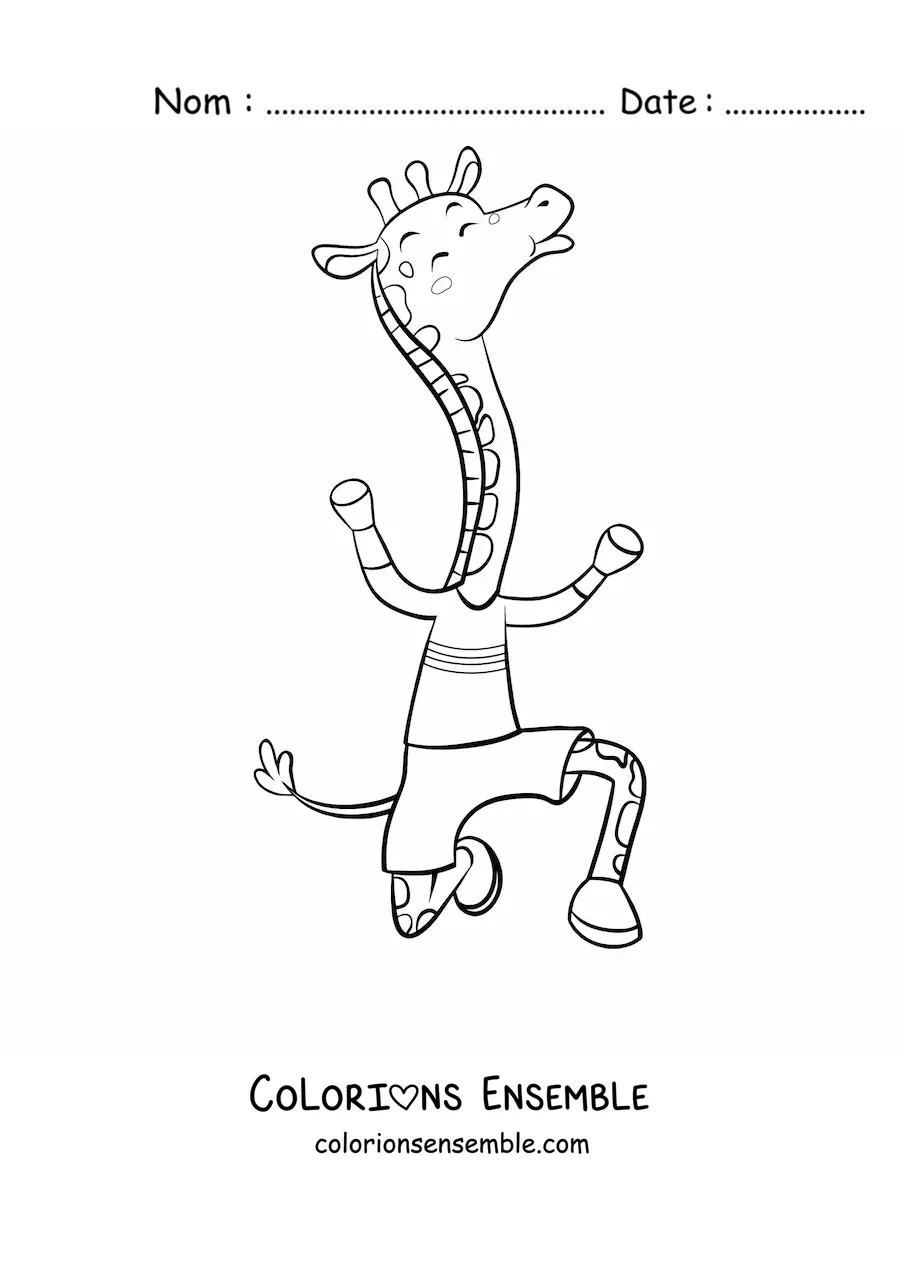 Coloriage d'une girafe de dessin animé qui danse sur deux pattes