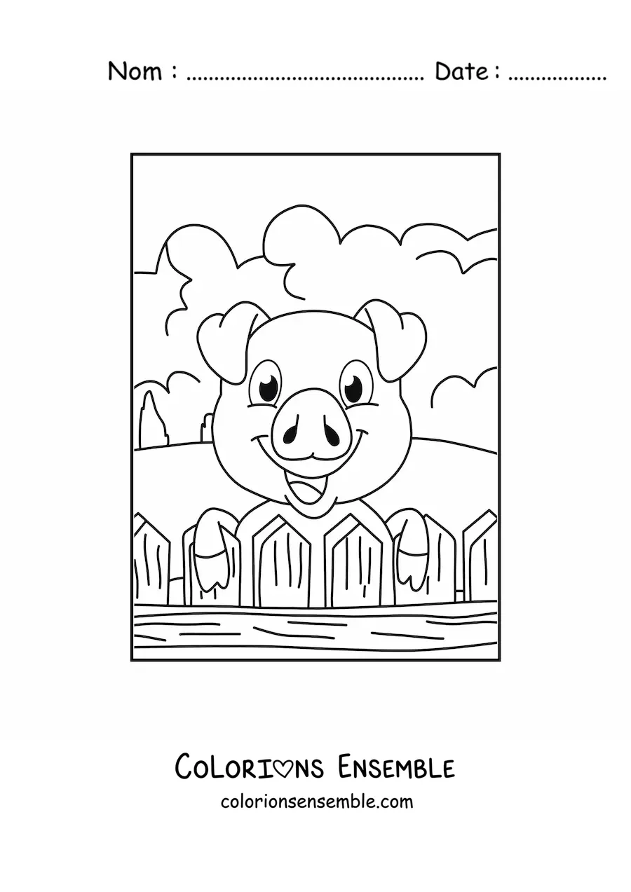 Image à colorier d’un cochon tout mignon dans la ferme