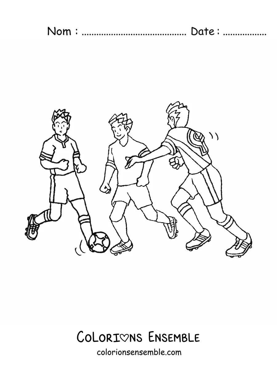 Image à colorier de trois hommes qui jouent au football