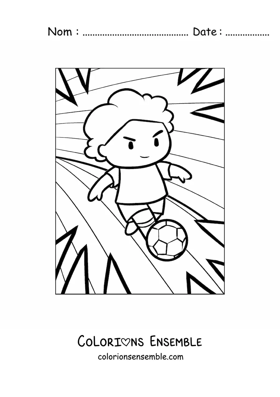 Image à colorier d’un garçon qui joue au football
