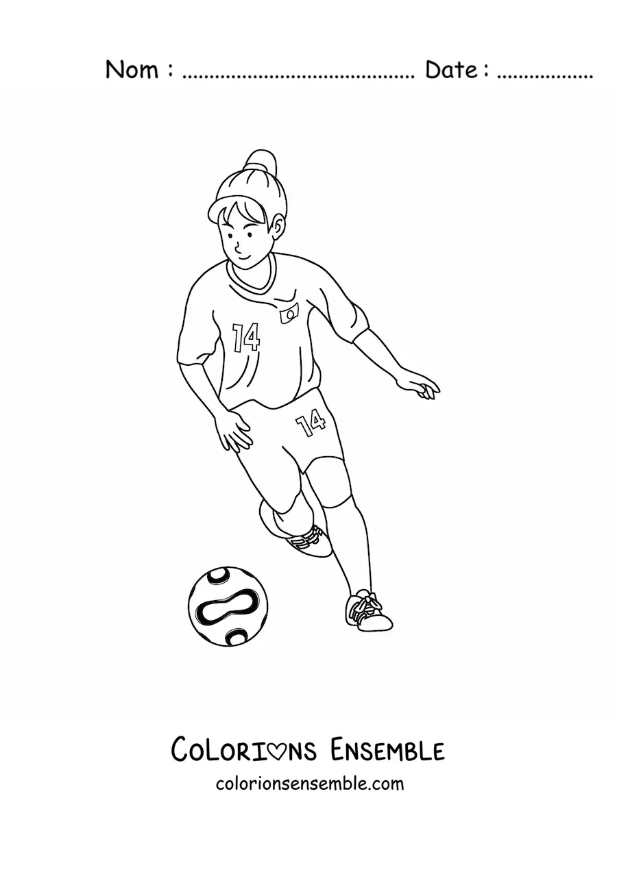 Image à colorier d’une fille qui joue au football