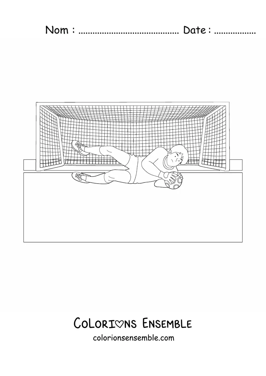 Image à colorier d’un gardien qui arrête le ballon dans les buts