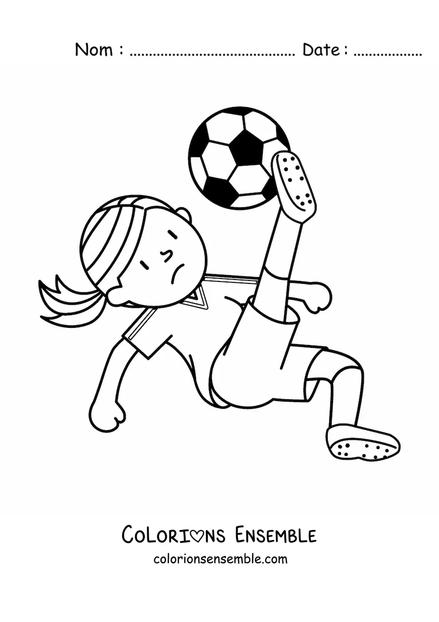 Image à colorier d’une fille qui frappe le ballon de football