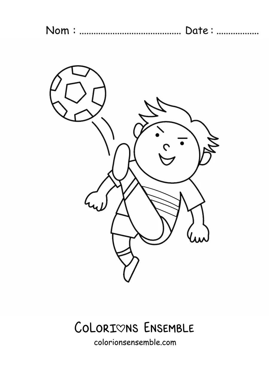 Image à colorier d’un garçon qui frappe le ballon de football