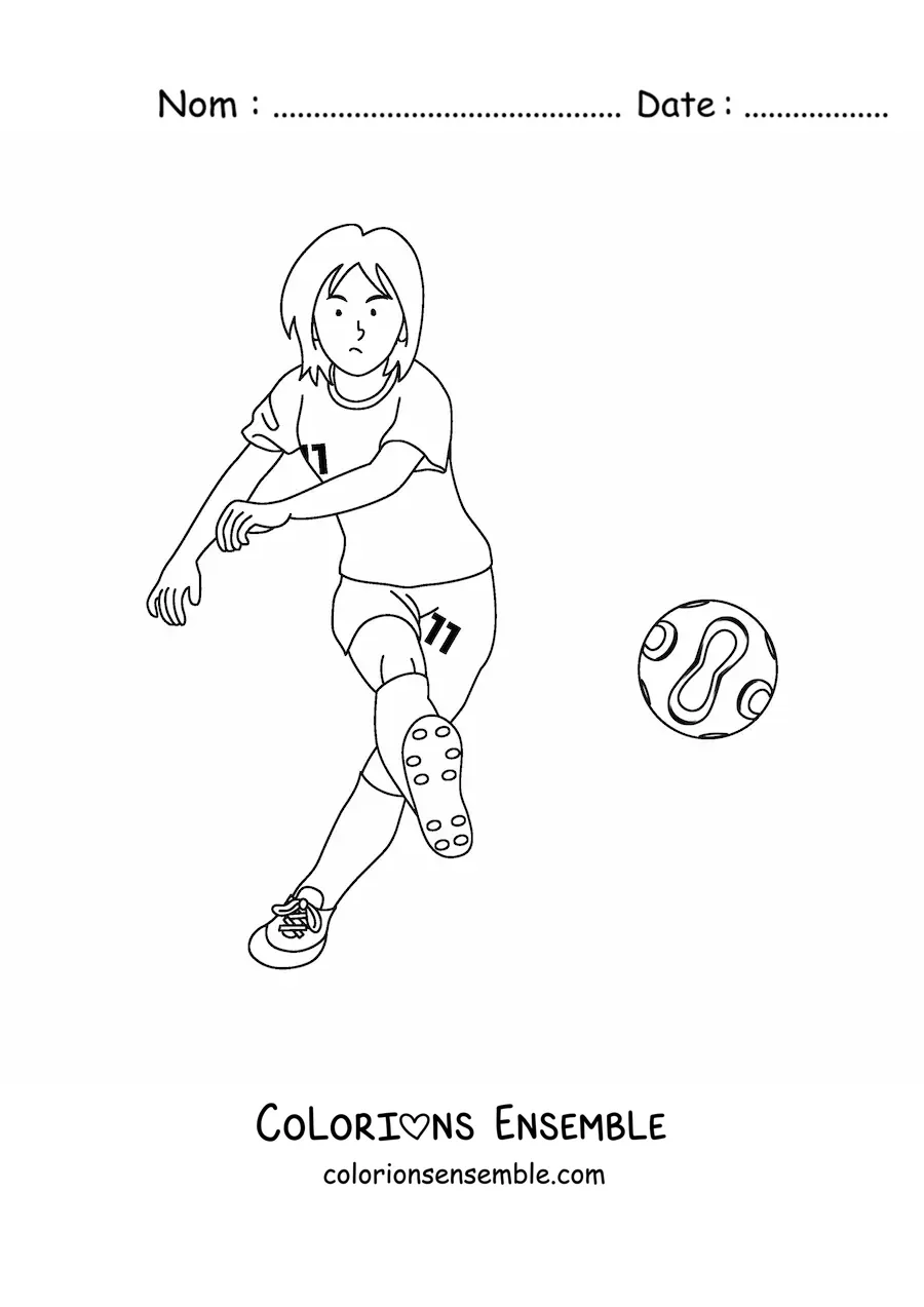Image à colorier d’une fille qui pratique le football féminin