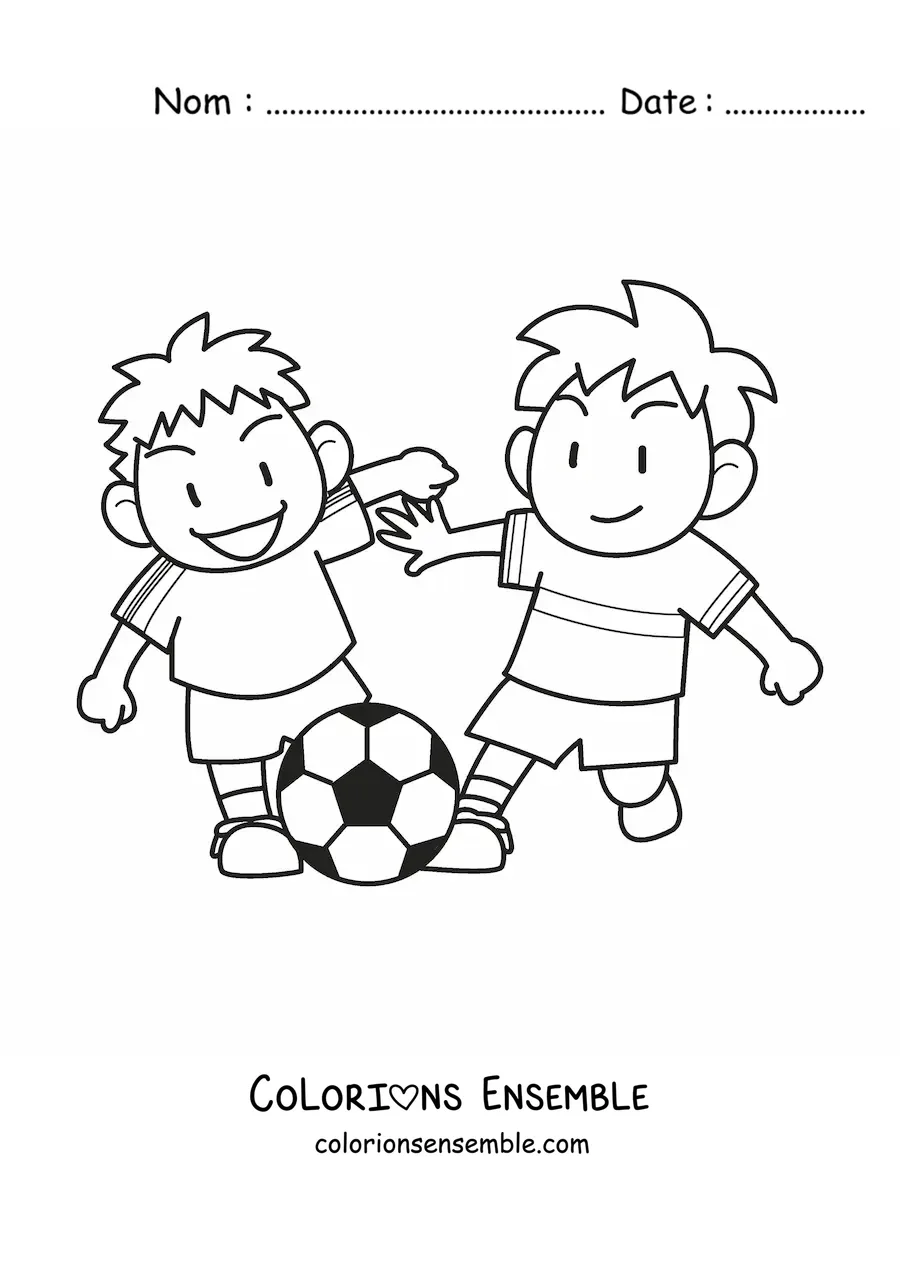 Image à colorier de deux enfants joueurs de football