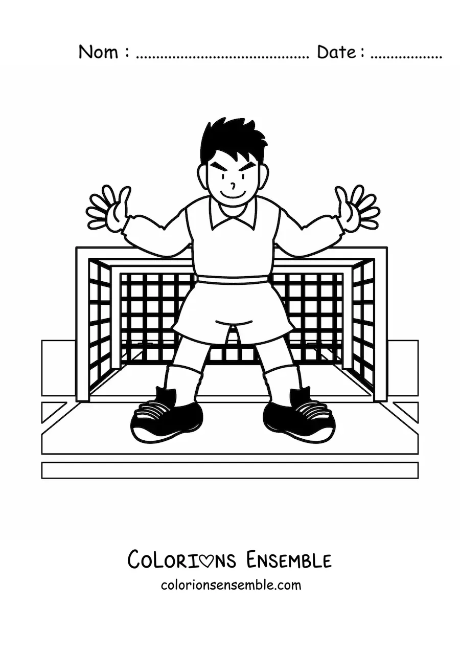 Image à colorier d’un gardien de but vu de face dans la cage