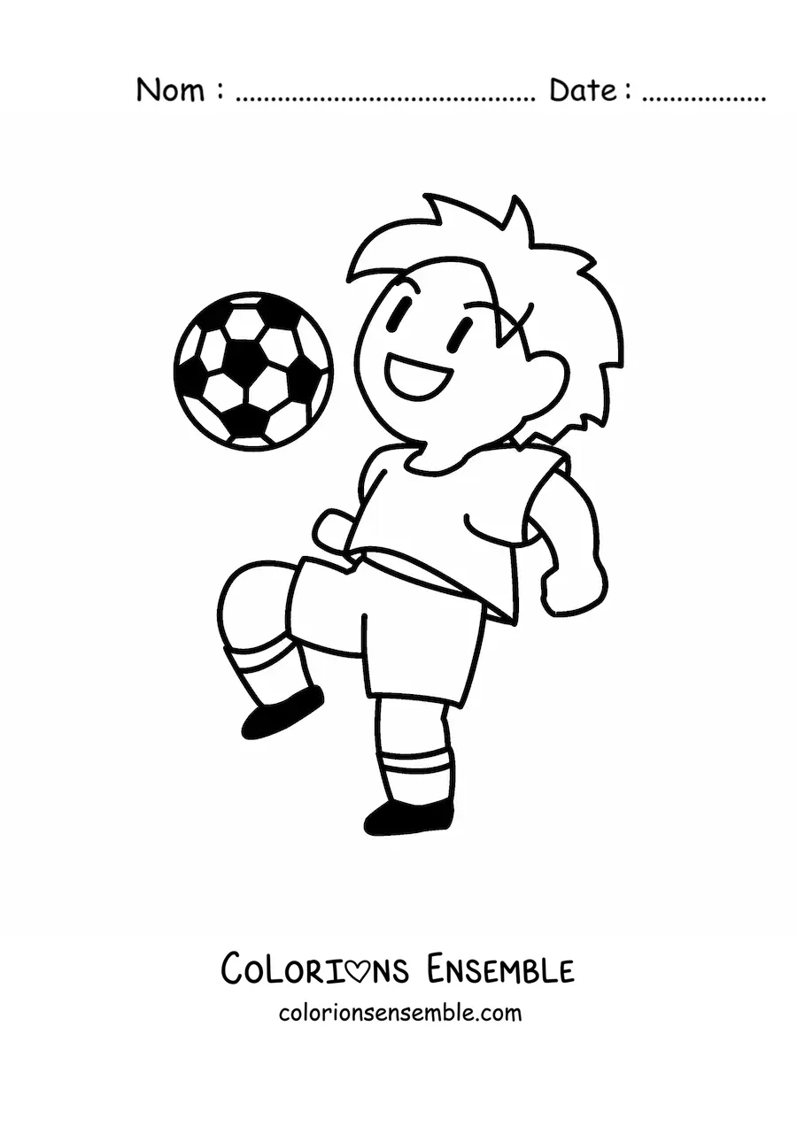 Image à colorier d’un garçon avec un ballon de football