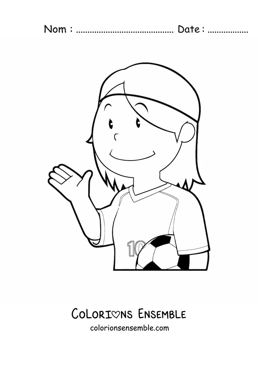 Image à colorier d’une fille footballeuse qui salue