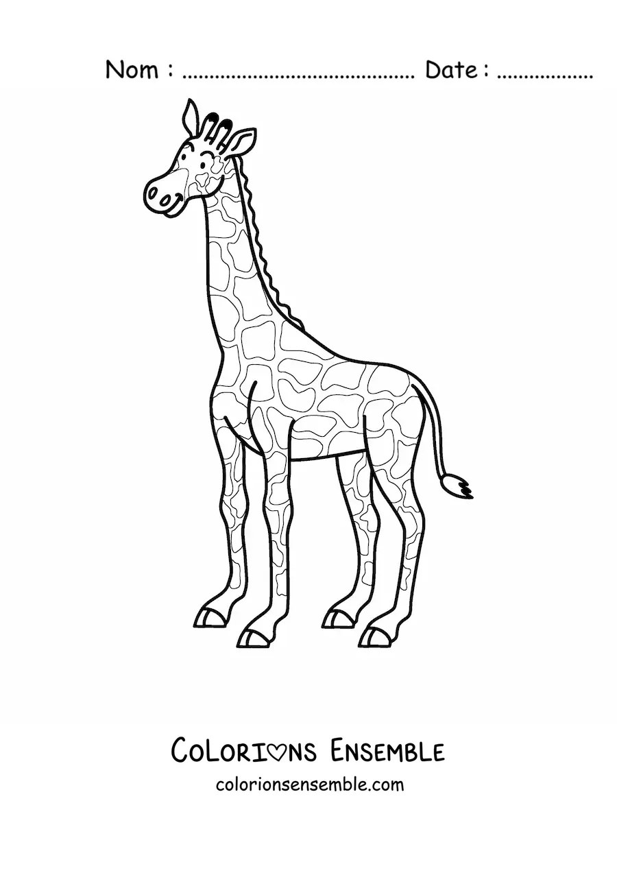 Coloriage d'une girafe qui regarde vers la gauche