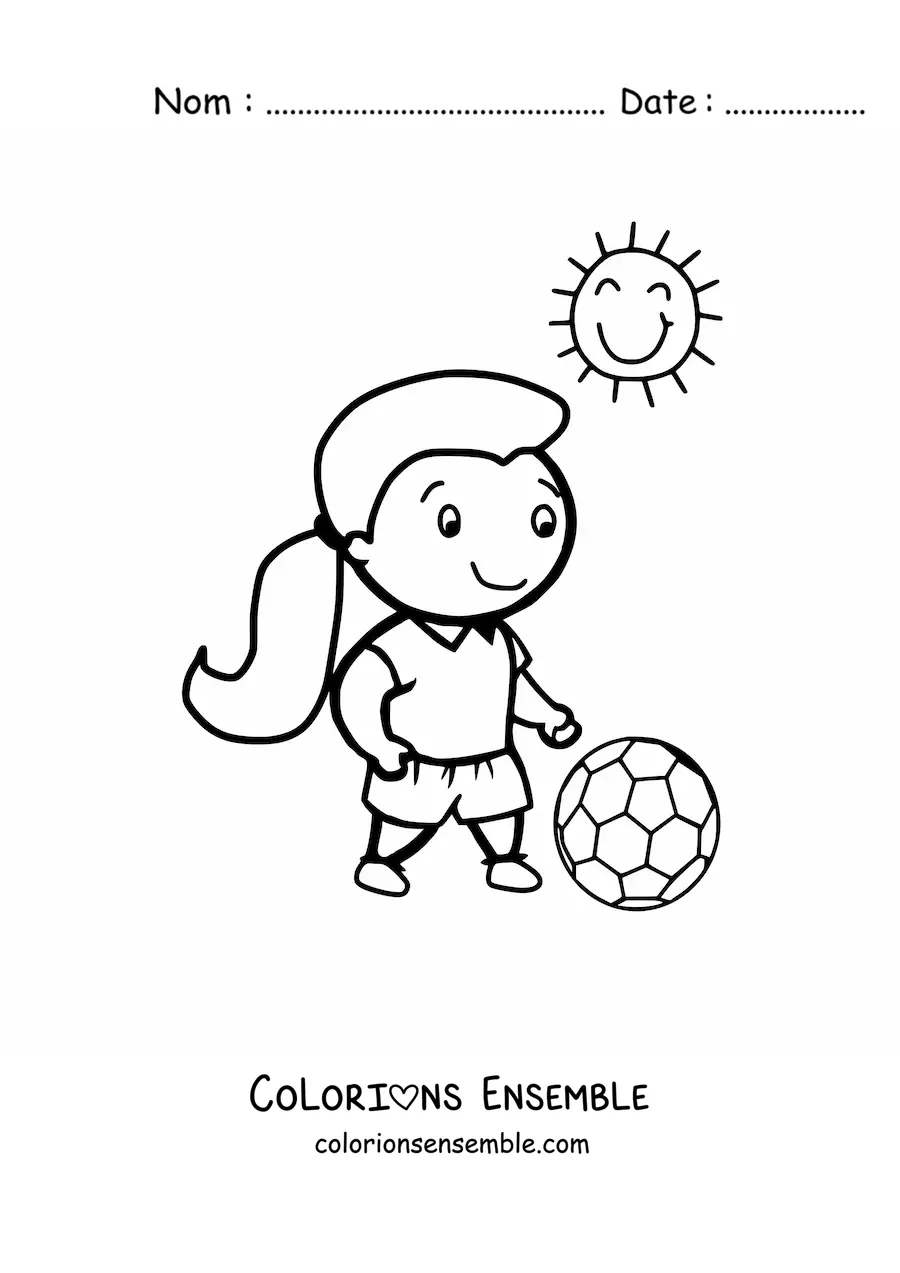 Image à colorier d’une fille footballeuse kawaii