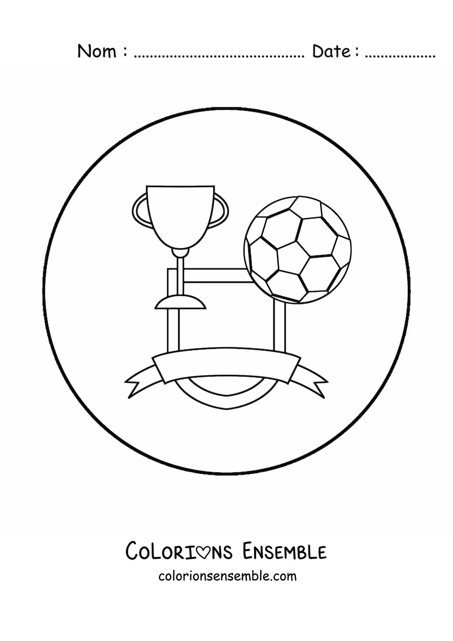 Image à colorier d’un écusson avec un ballon et un trophée de football