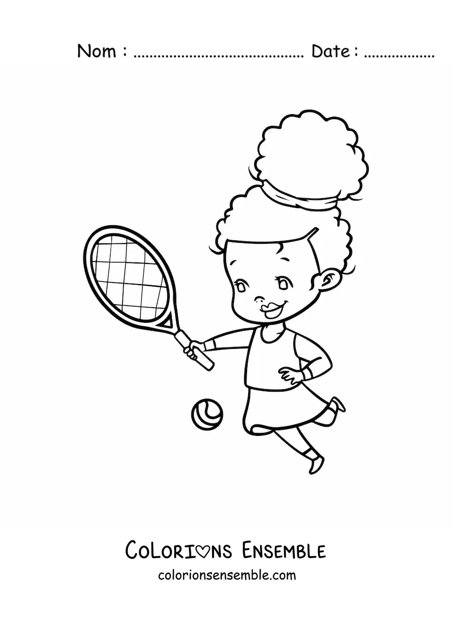 Image à colorier d’une fille kawaii qui joue au tennis