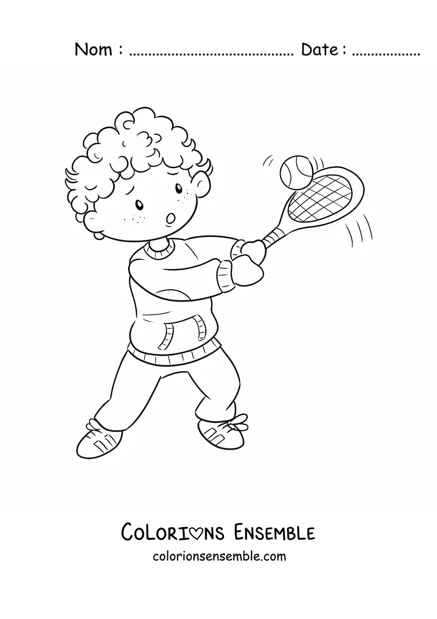 Image à colorier d’un garçon kawaii qui joue au tennis