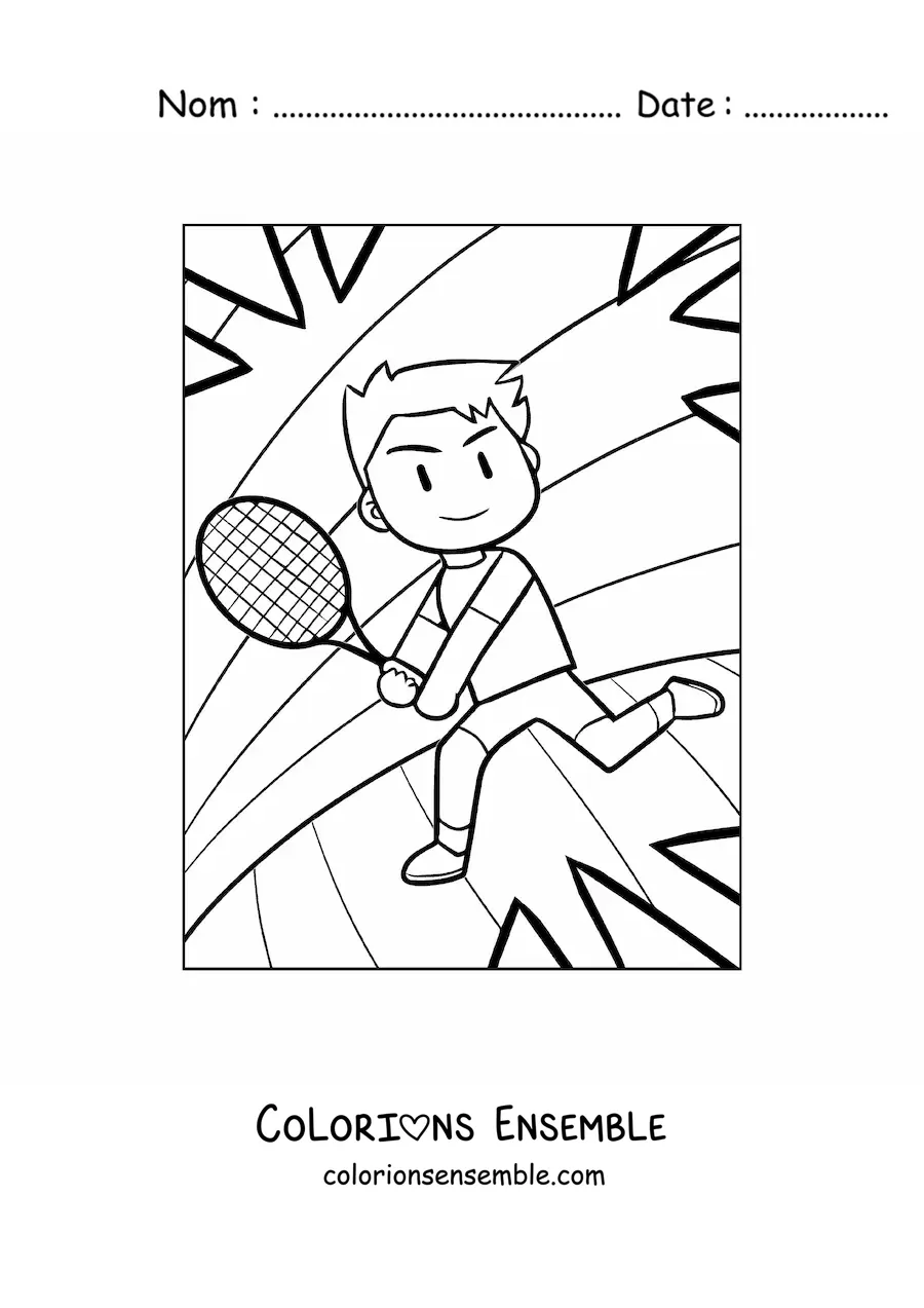 Image à colorier d’un garçon qui joue au tennis