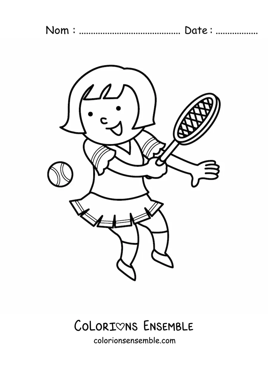Image à colorier d’une fille joueuse de tennis kawaii