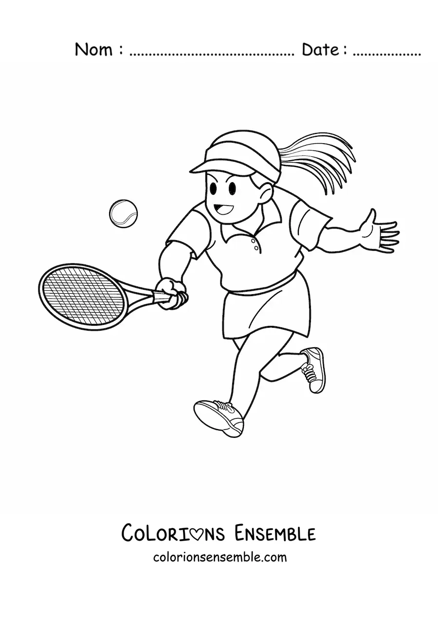 Image à colorier d’une jeune fille qui joue au tennis