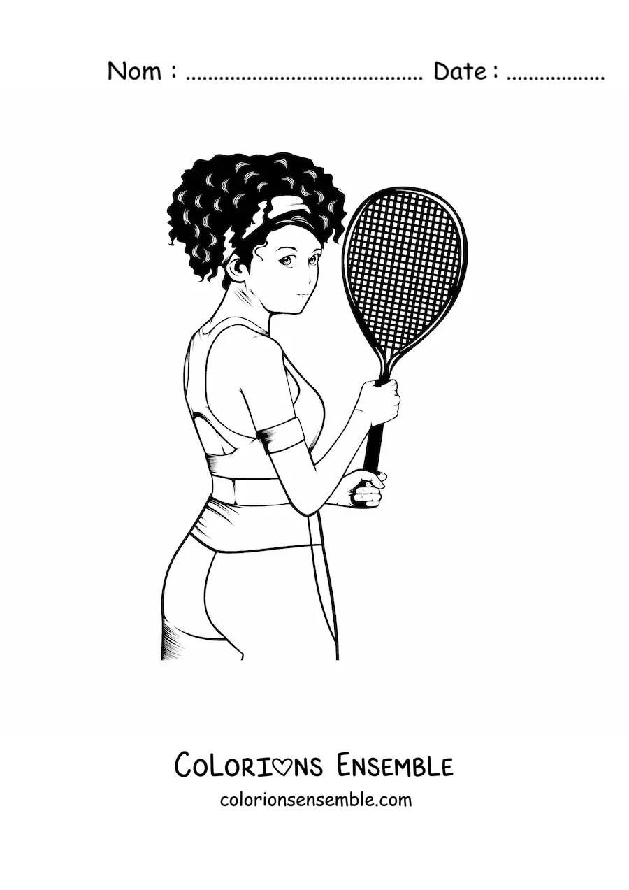 Image à colorier d’une femme qui tient une raquette de tennis