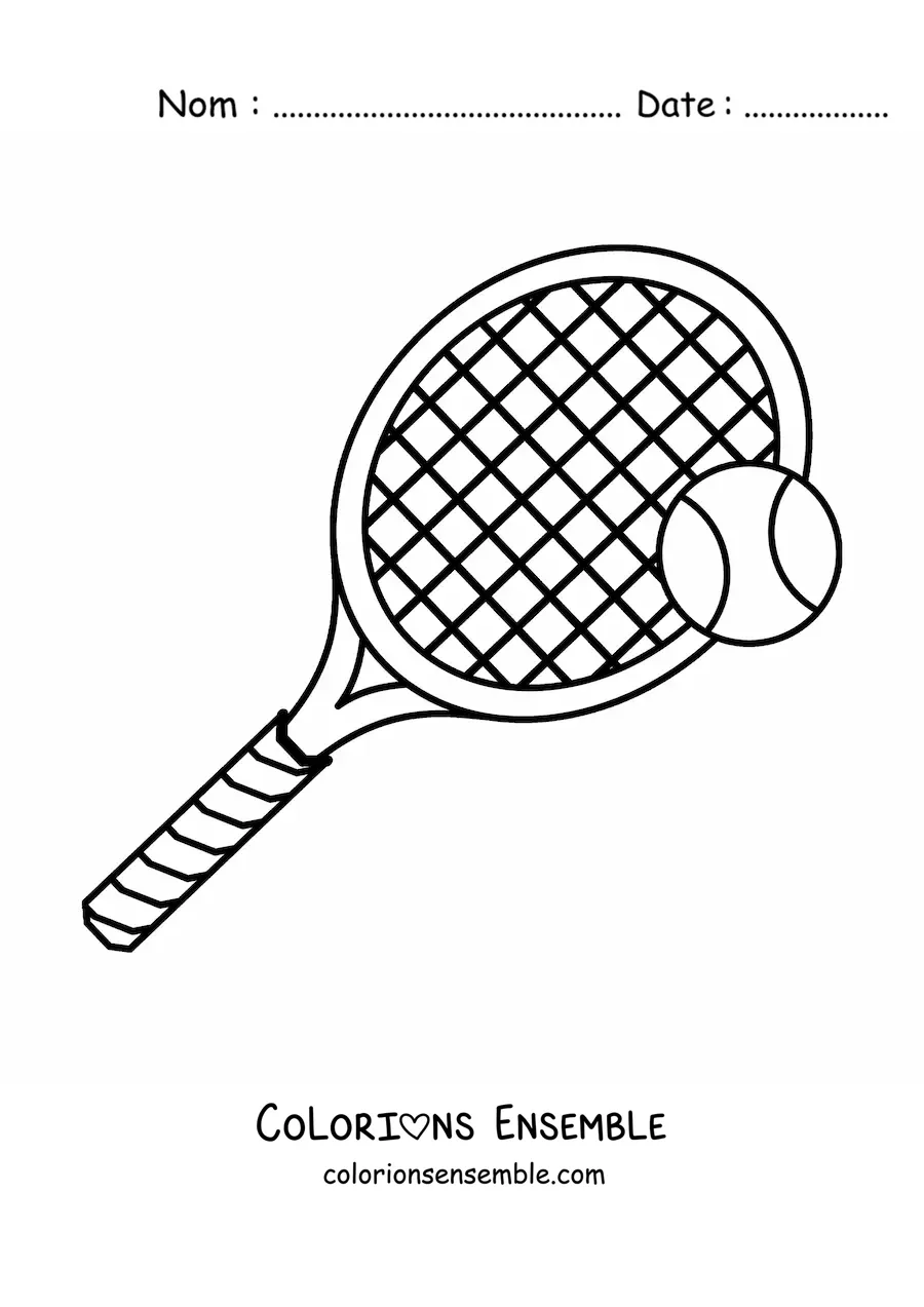 Image à colorier d’une raquette et d’une balle de tennis