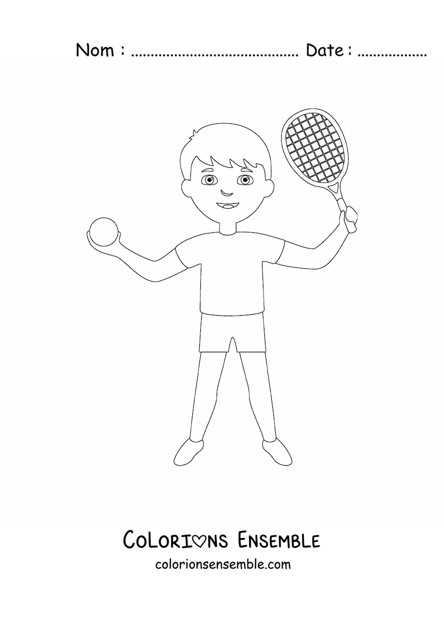 Image à colorier d’un garçon joueur de tennis