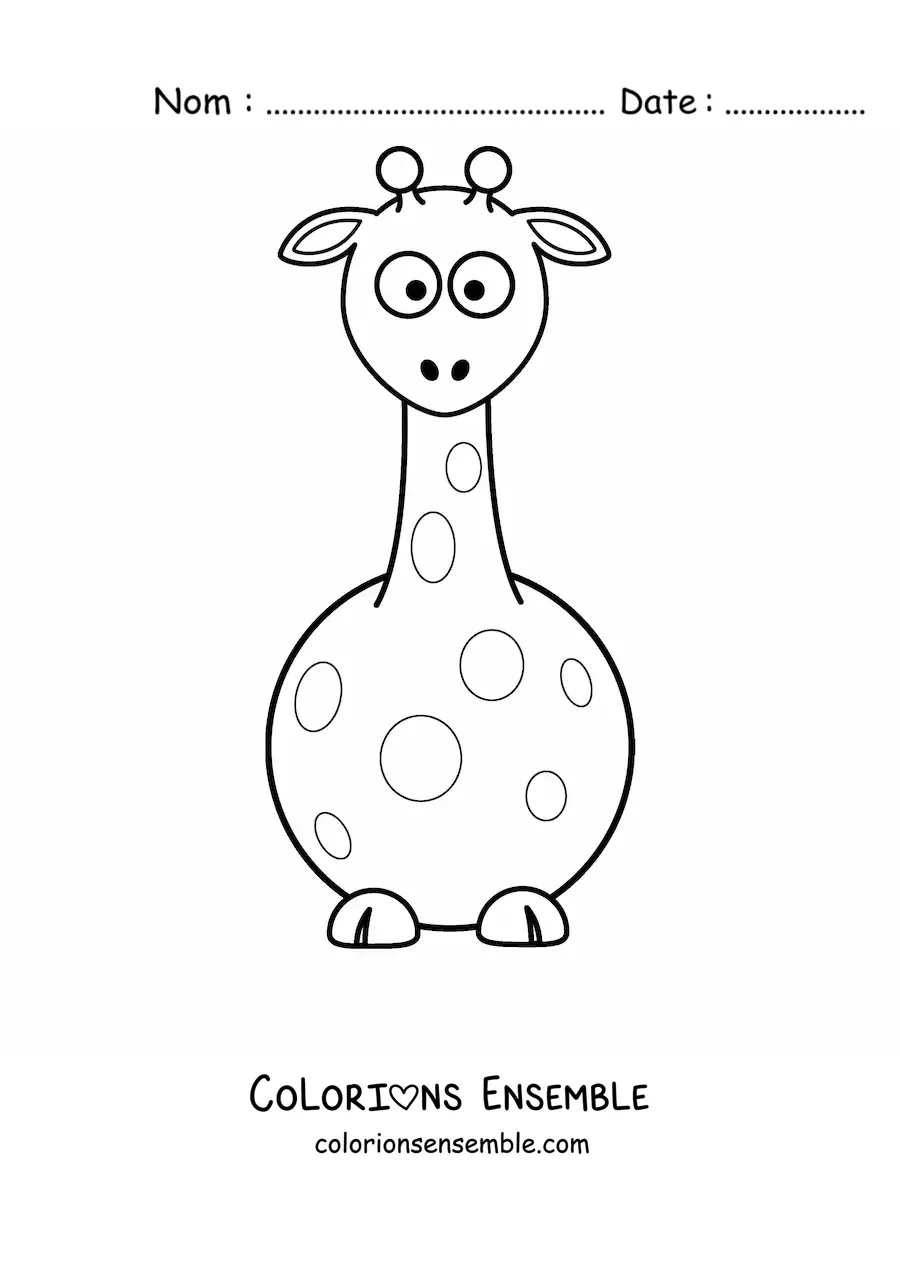 Coloriage d'une girafe de dessin animé assise de face