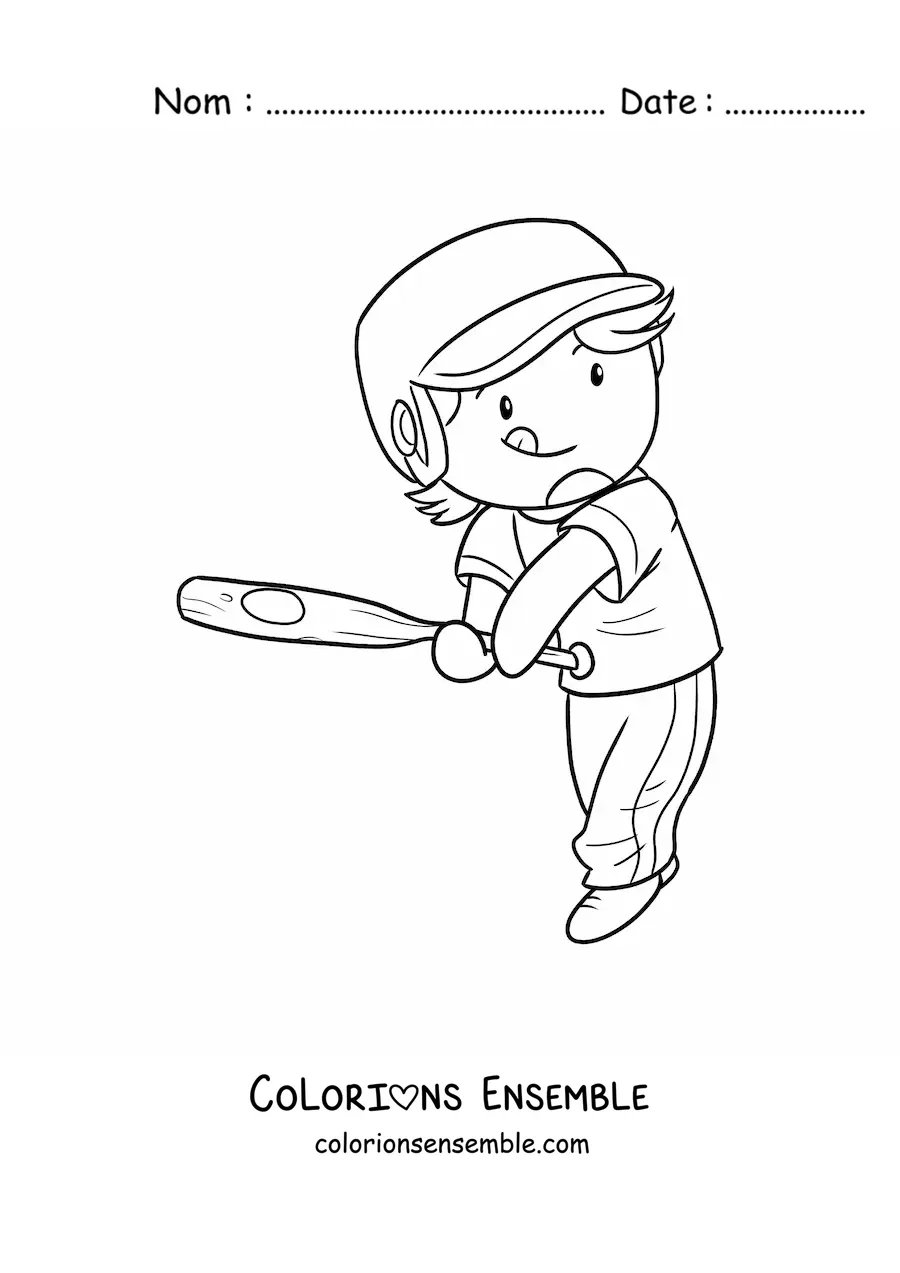 Image à colorier d’un joueur de baseball kawaii avec une batte