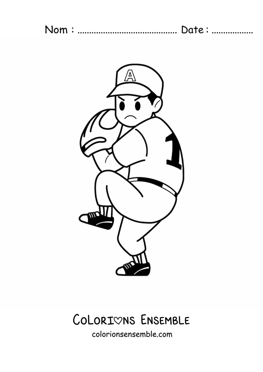 Image à colorier d’un joueur de baseball avec un gant