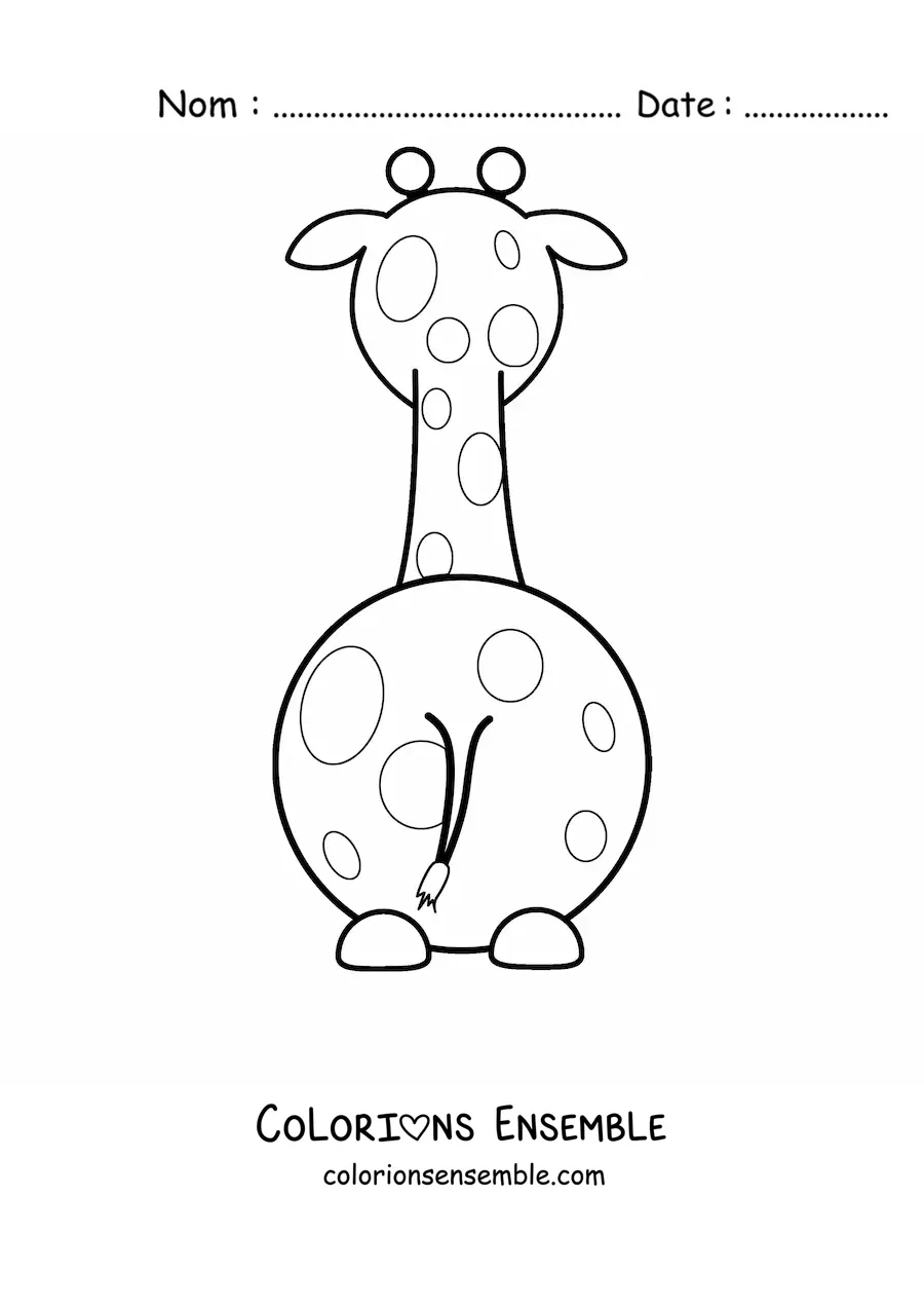 Coloriage d'une girafe de dessin animé assise de dos