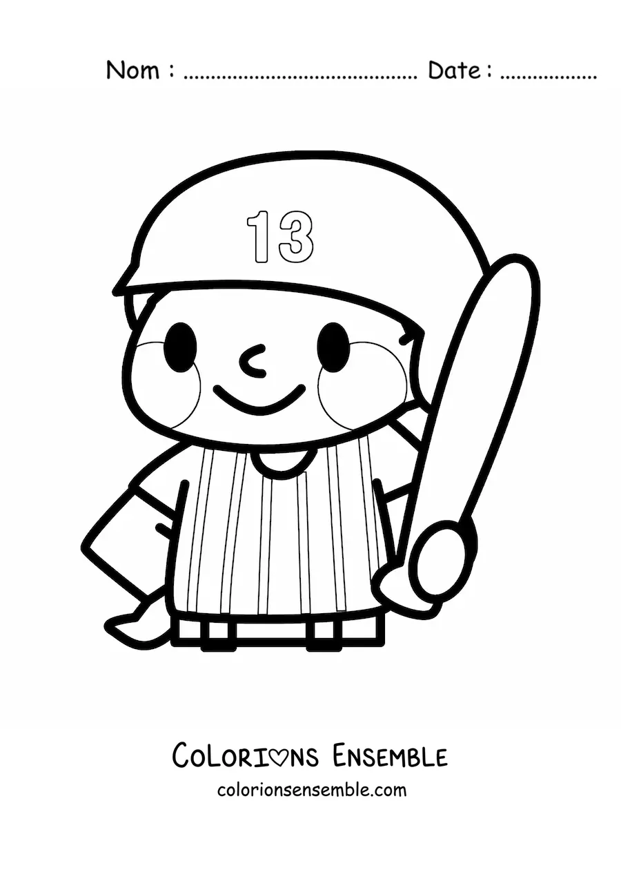 Image à colorier d’un joueur de baseball kawaii