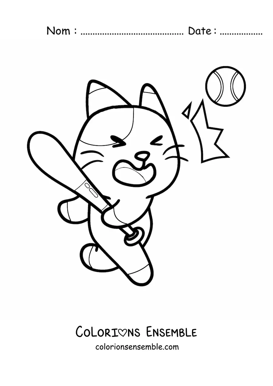Image à colorier d’un chat joueur de baseball en dessin animé