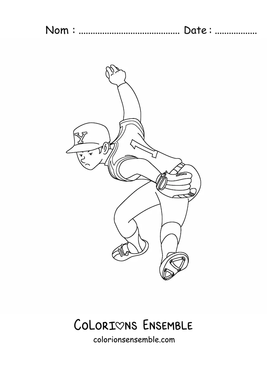 Image à colorier d’un joueur de baseball qui lance la balle