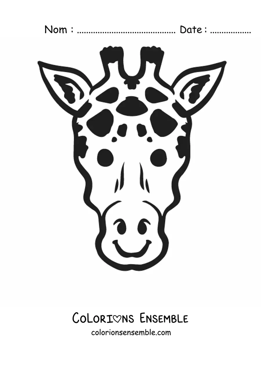 Coloriage du visage d'une girafe souriante