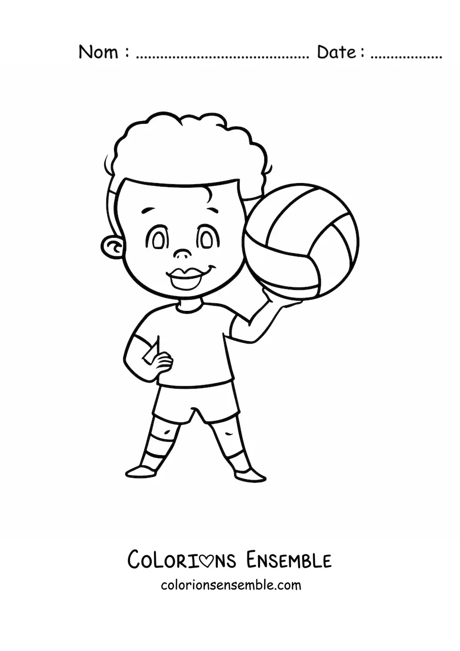 Image à colorier d’un garçon kawaii avec un ballon de volley