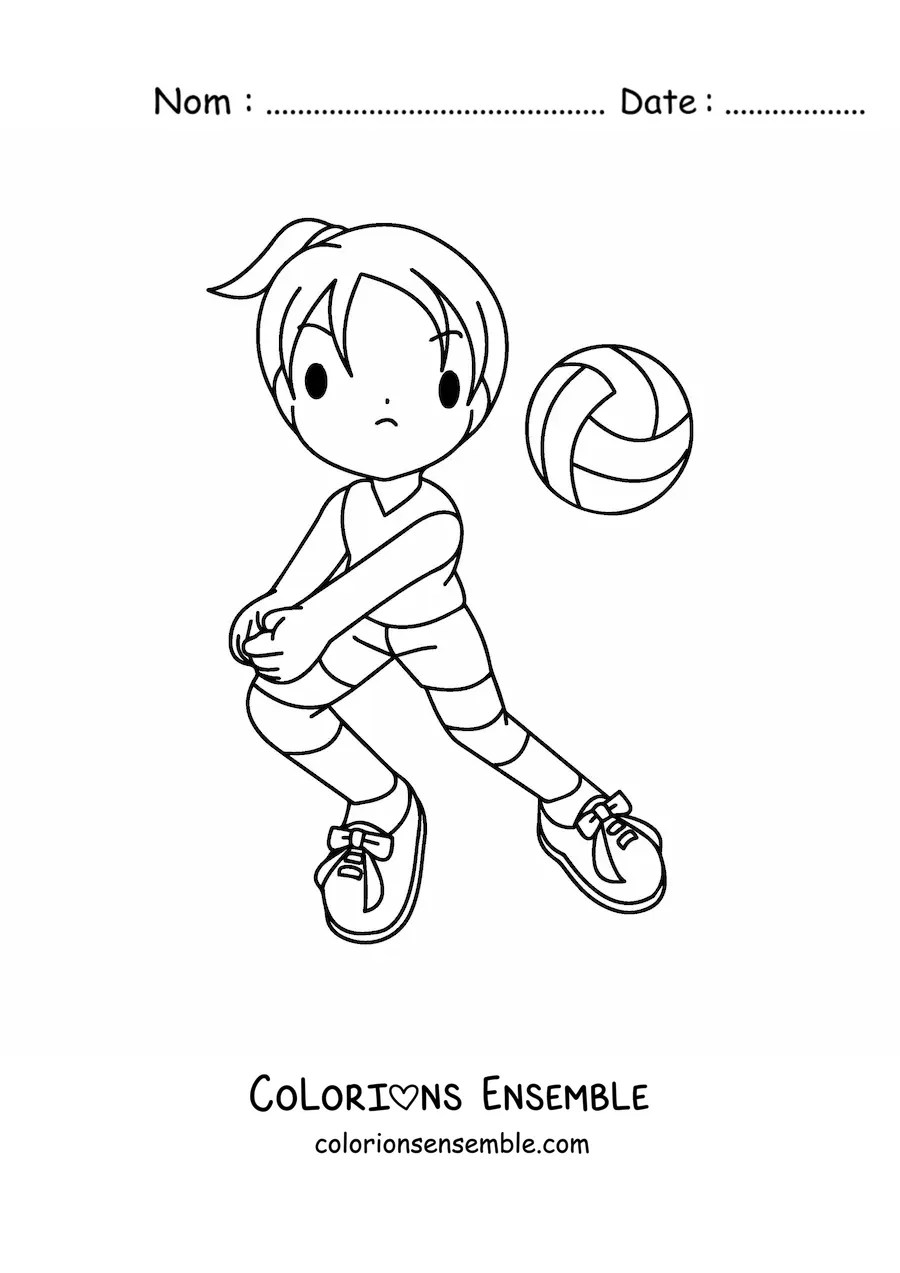 Image à colorier d’une fille qui joue au volley