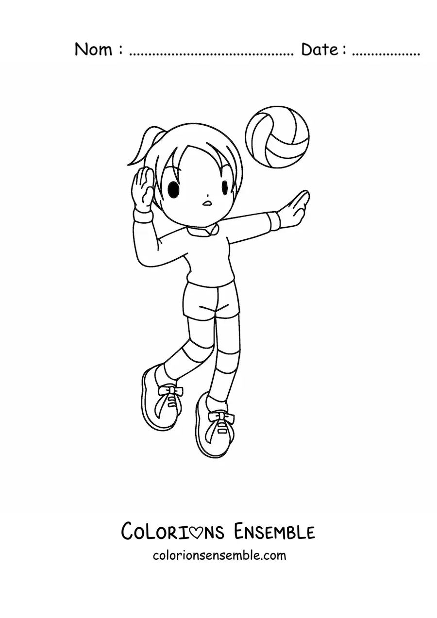Image à colorier d’une fille qui reçoit le ballon de volley