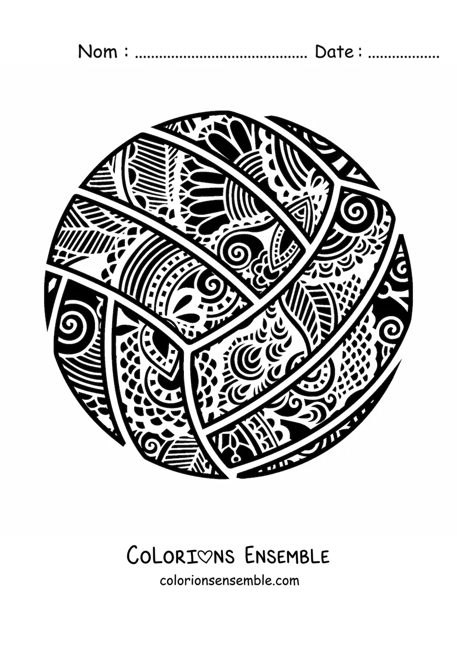 Image à colorier d’un ballon de volley avec un mandala