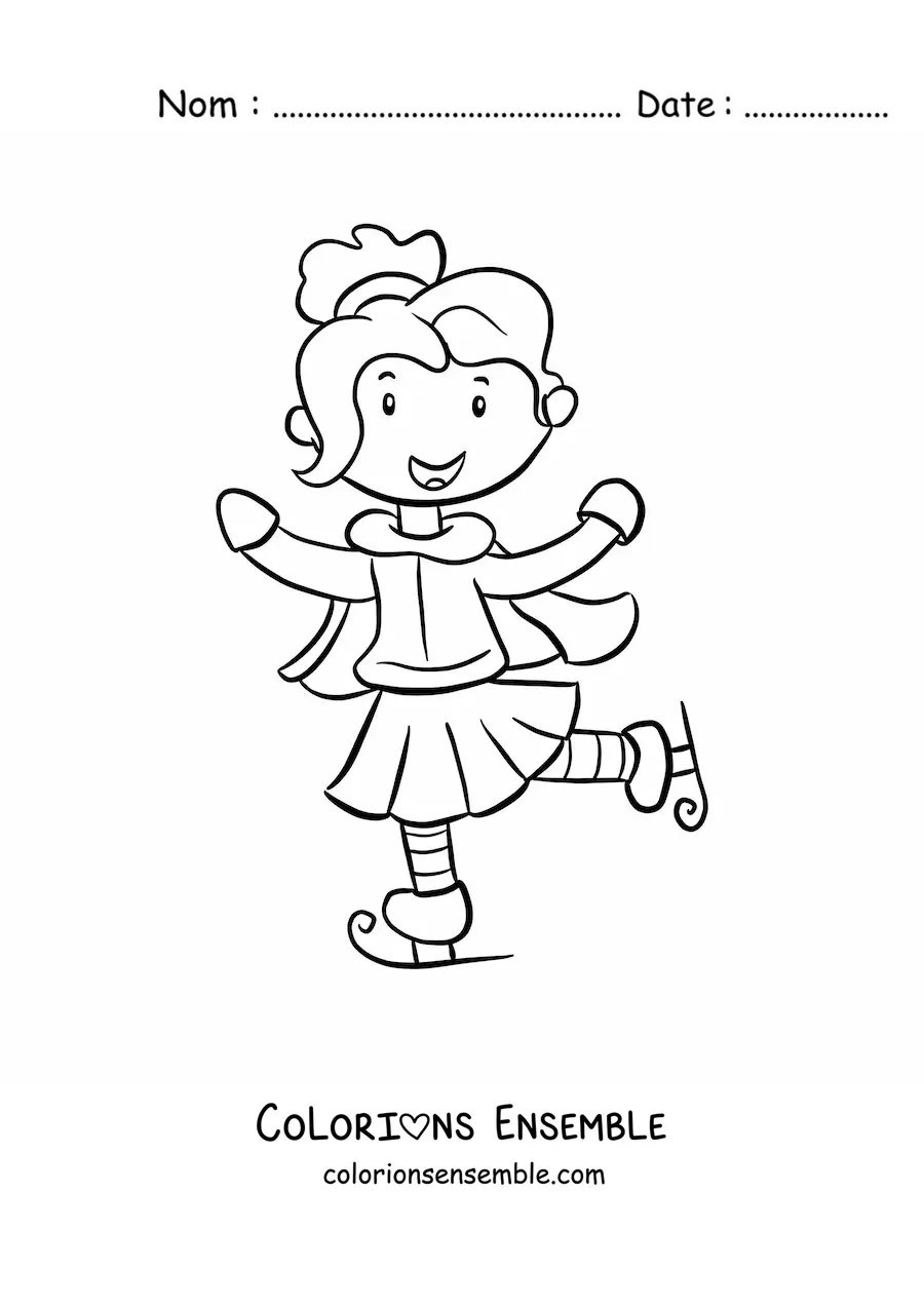 Image à colorier d'une fille patinant sur la glace