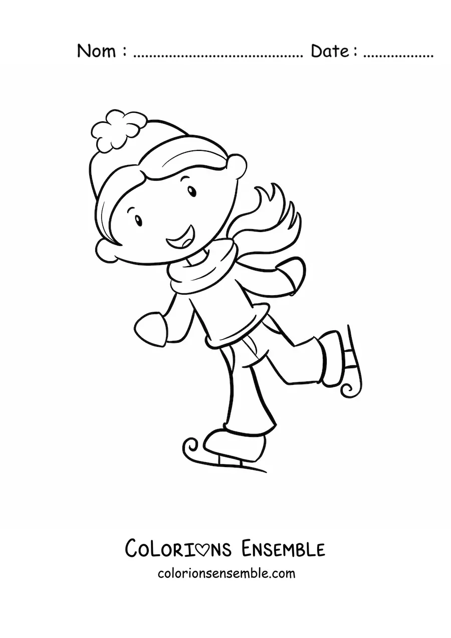 Image à colorier d'un garçon patinant sur la glace