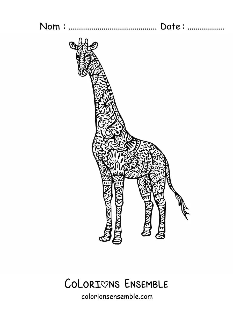 Coloriage d'un mandala en forme de girafe