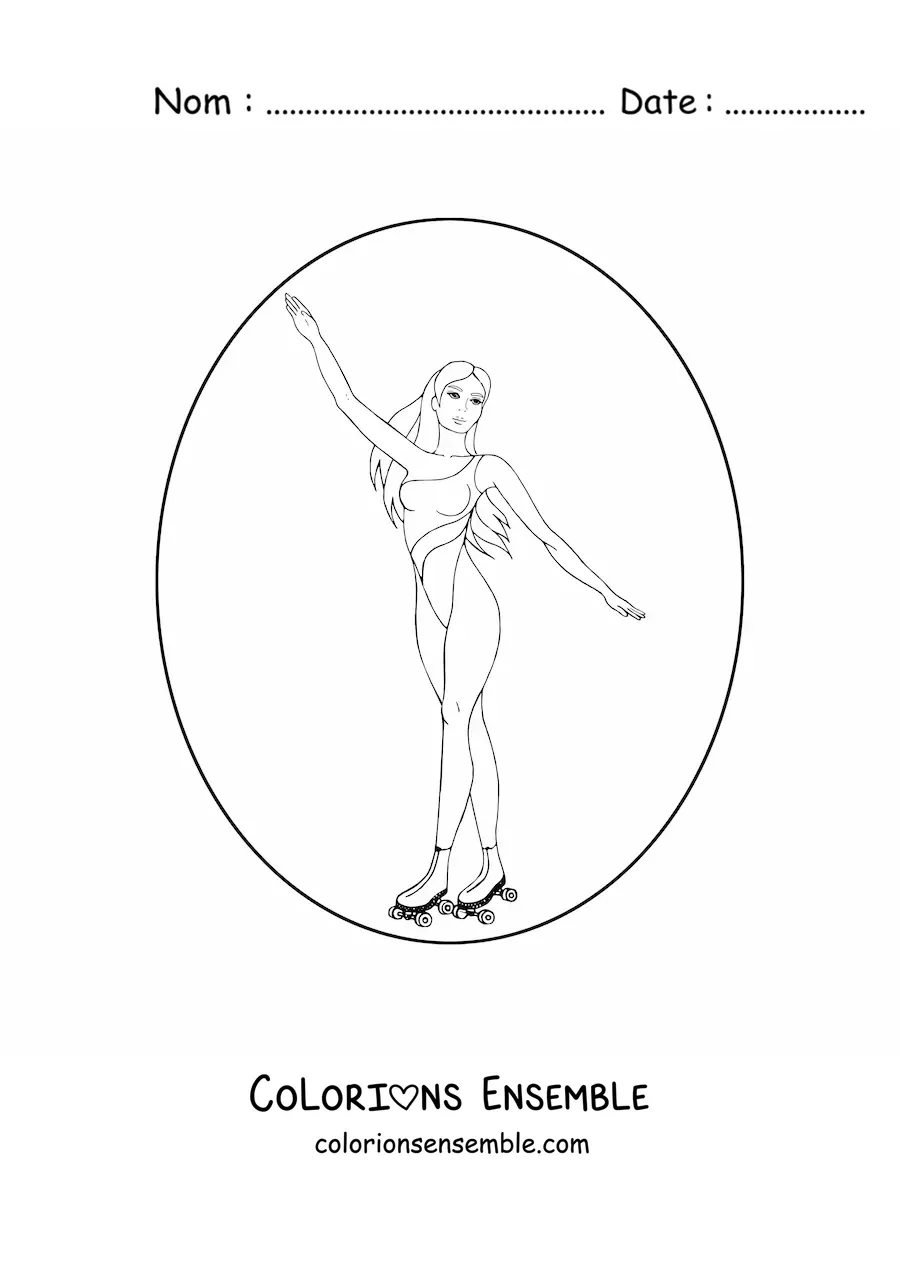 Image à colorier d'une athlète de patinage artistique à roulettes