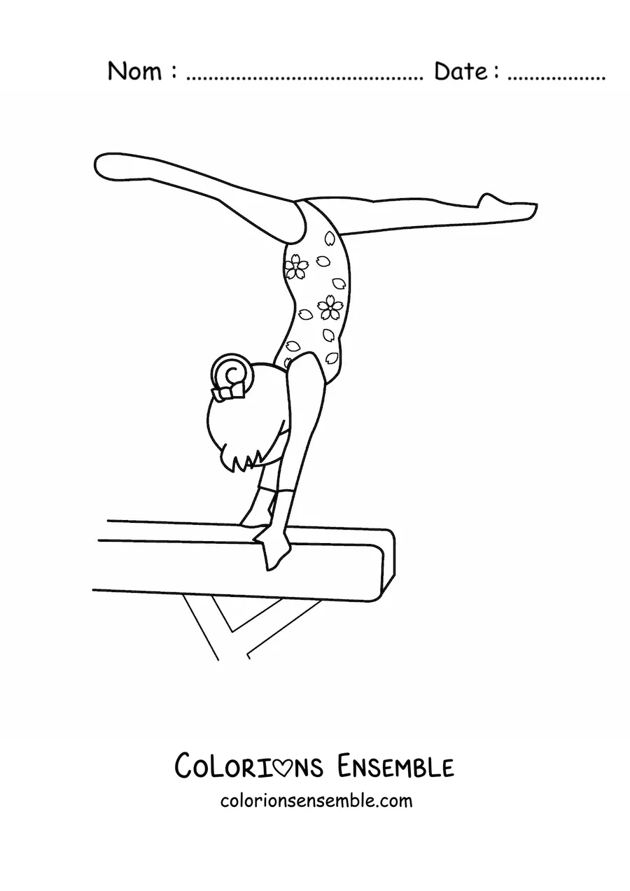 Image à colorier d'une fille gymnaste sur le cheval de saut